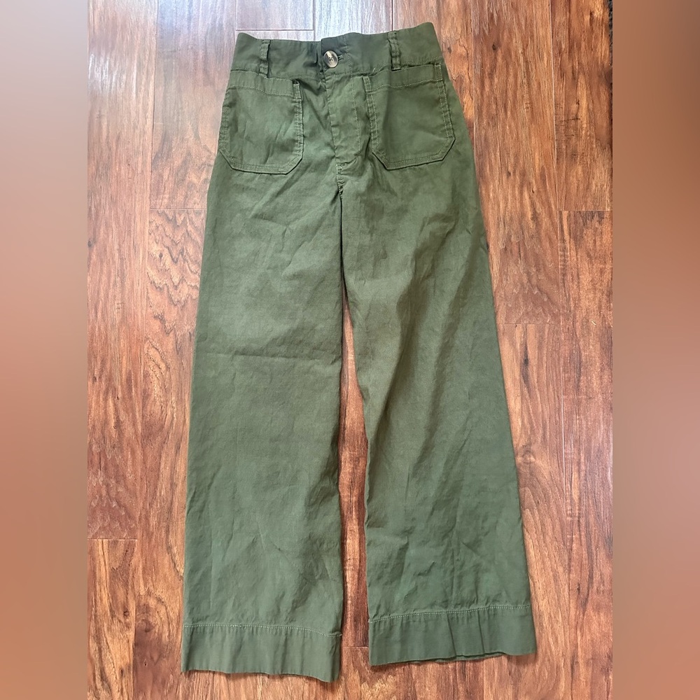 Maeve Olive Green Wide-Leg Cargo Pants